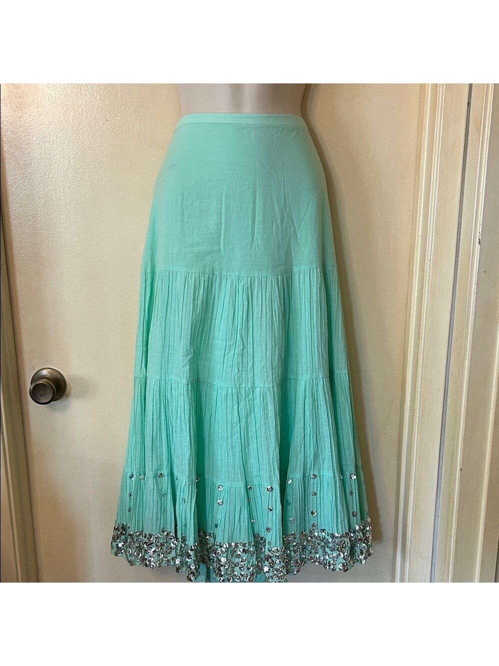 Sweet by Miss Me Mint A-Line Skirt with Sequin Hem size L